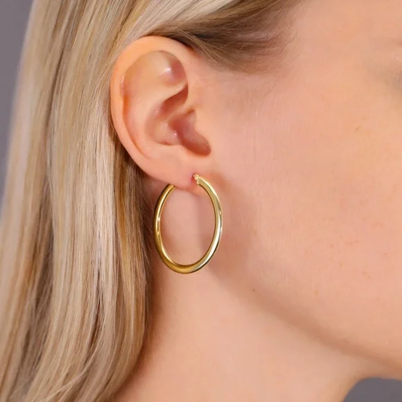 18k Gold plated Classic 33mm sized trending hoops! Must have. NWT & box - Picture 7 of 10